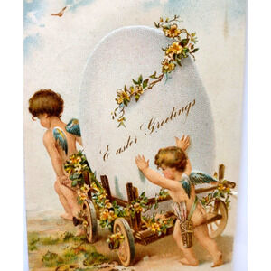 Easter Postcard Fantasy Cherub Angels Giant Egg Carriage PFB 5777 Germany 1908